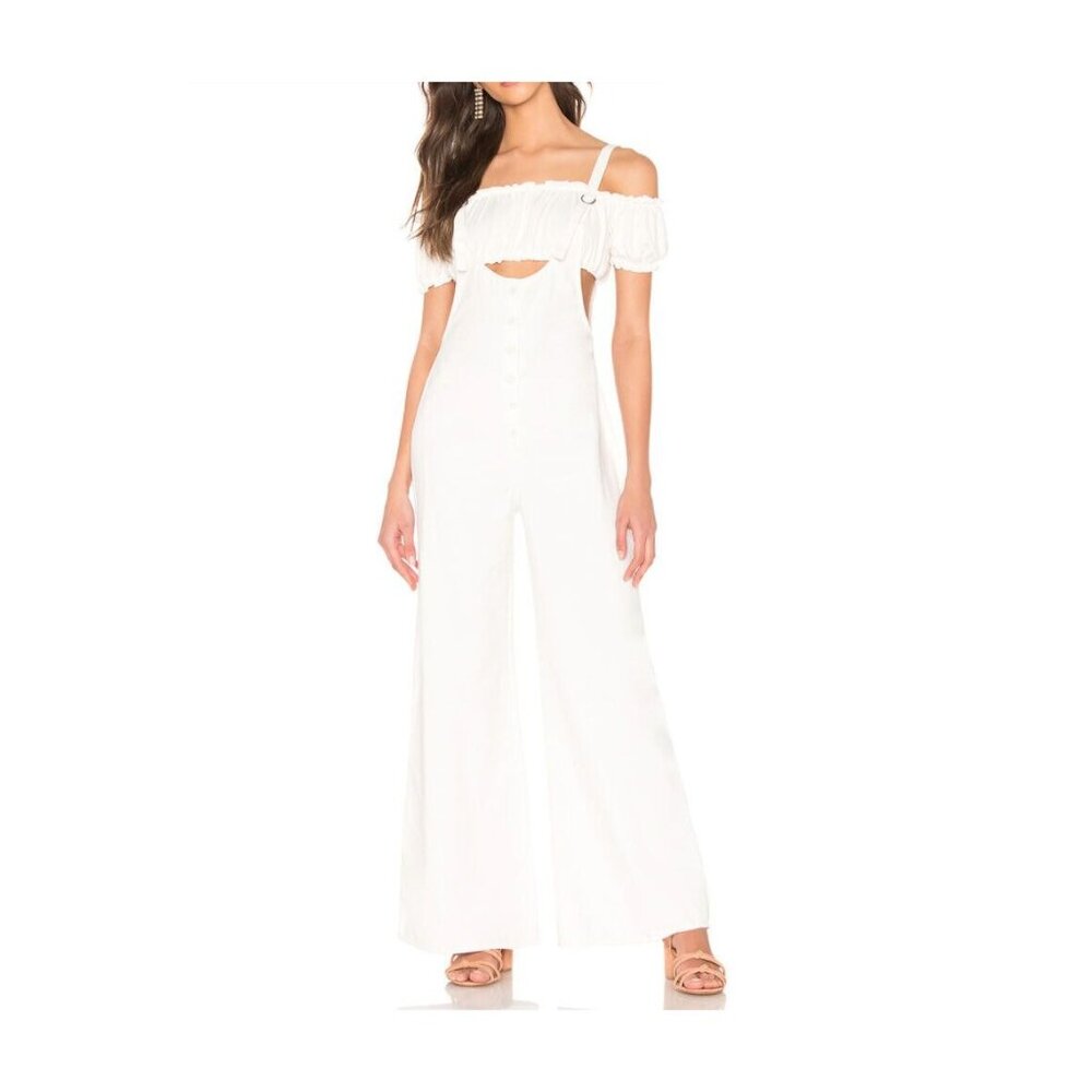 AMUSE SOCIETY Betina Jumpsuit Womens Sz XS White 100% Cotton Wide Leg Overalls